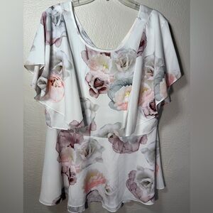City Chic Floral Flutter Sleeve Peplum Top Size XS/S